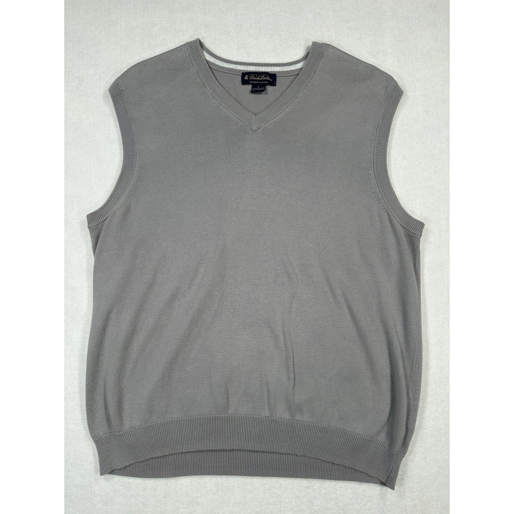 Brooks Brothers Sweater Vest L Gray V Neck Supima Cotton Casual Mens